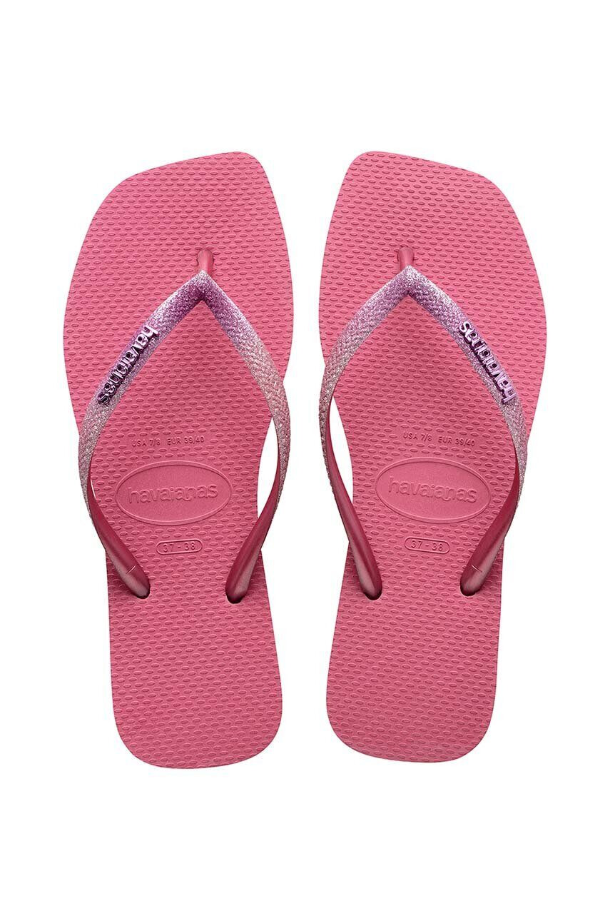 Havaianas slapi SQUARE GLITTER femei culoarea roz cu toc plat 4148102.1750 - Pled.ro