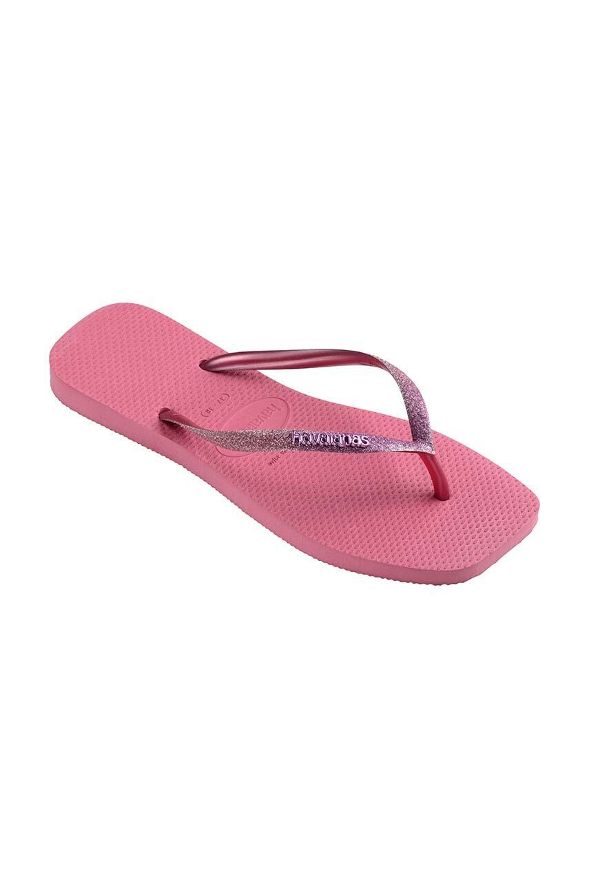 Havaianas slapi SQUARE GLITTER femei culoarea roz cu toc plat 4148102.1750 - Pled.ro