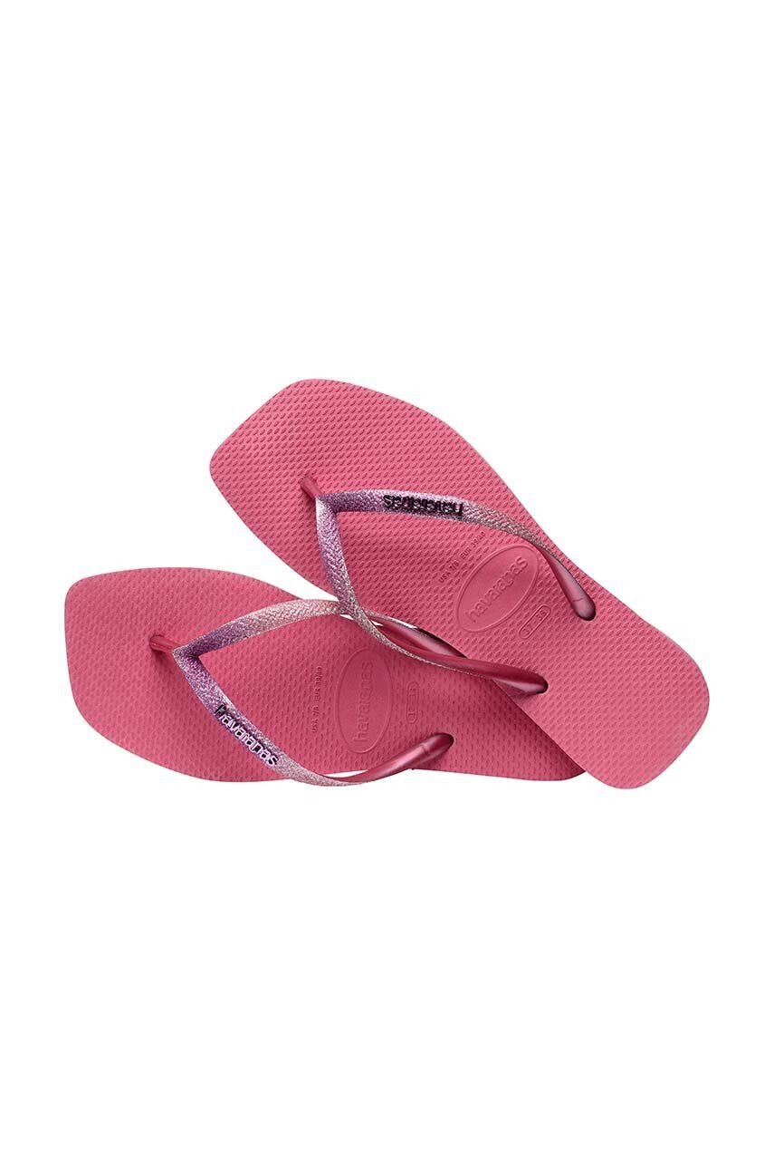 Havaianas slapi SQUARE GLITTER femei culoarea roz cu toc plat 4148102.1750 - Pled.ro