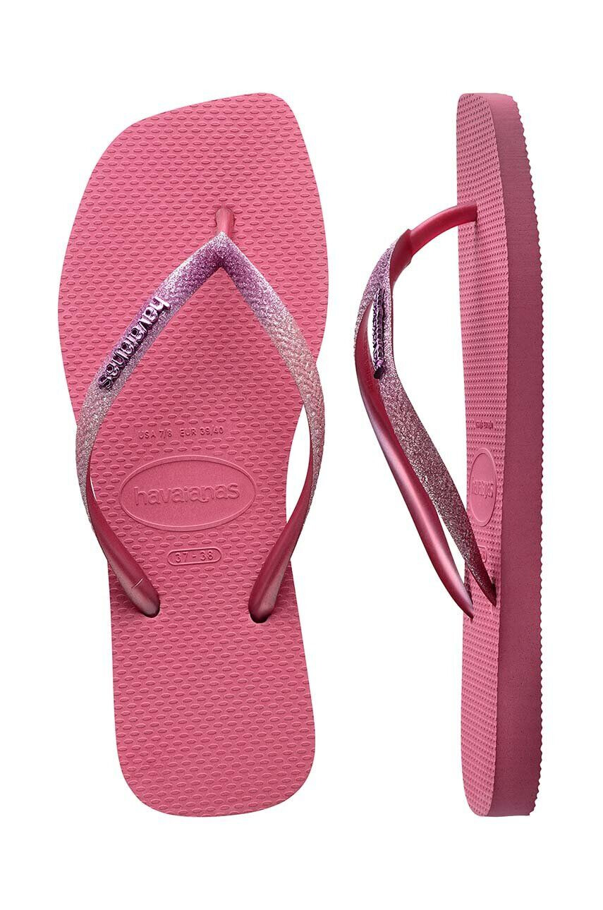 Havaianas slapi SQUARE GLITTER femei culoarea roz cu toc plat 4148102.1750 - Pled.ro