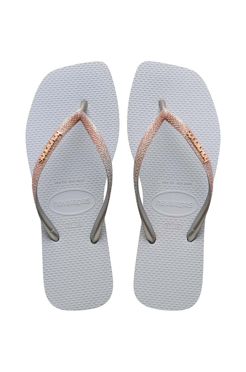 Havaianas slapi SQUARE GLITTER femei culoarea gri cu toc plat 4148102.3498 - Pled.ro