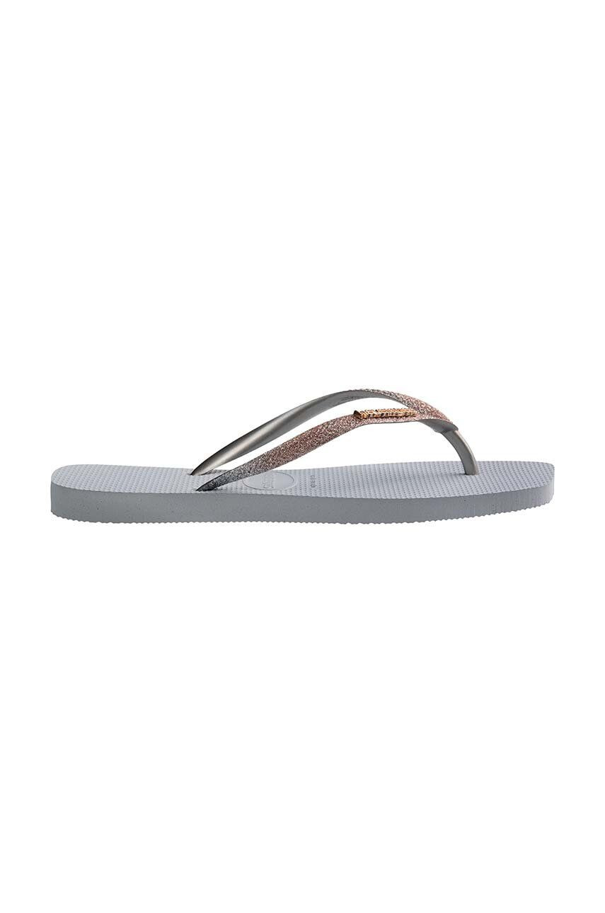 Havaianas slapi SQUARE GLITTER femei culoarea gri cu toc plat 4148102.3498 - Pled.ro