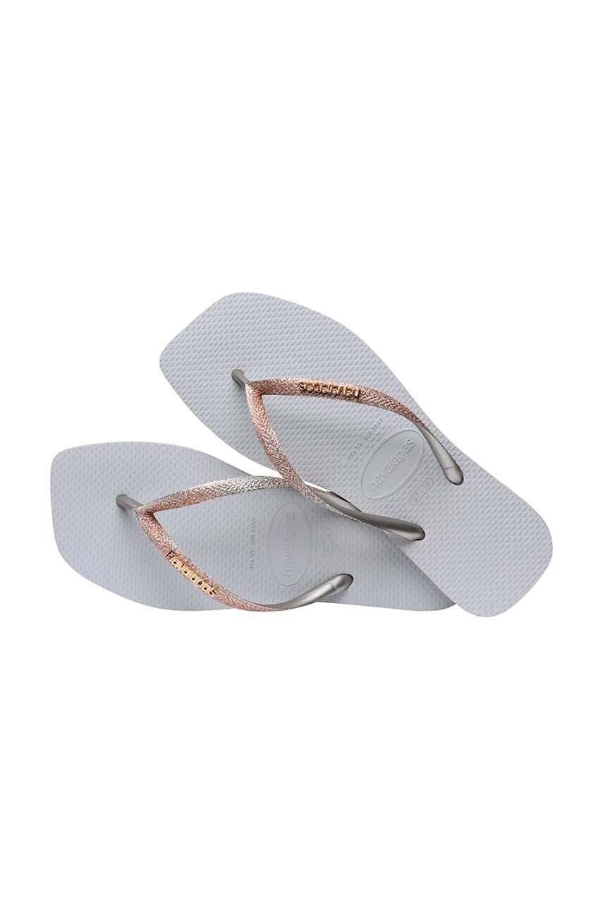 Havaianas slapi SQUARE GLITTER femei culoarea gri cu toc plat 4148102.3498 - Pled.ro