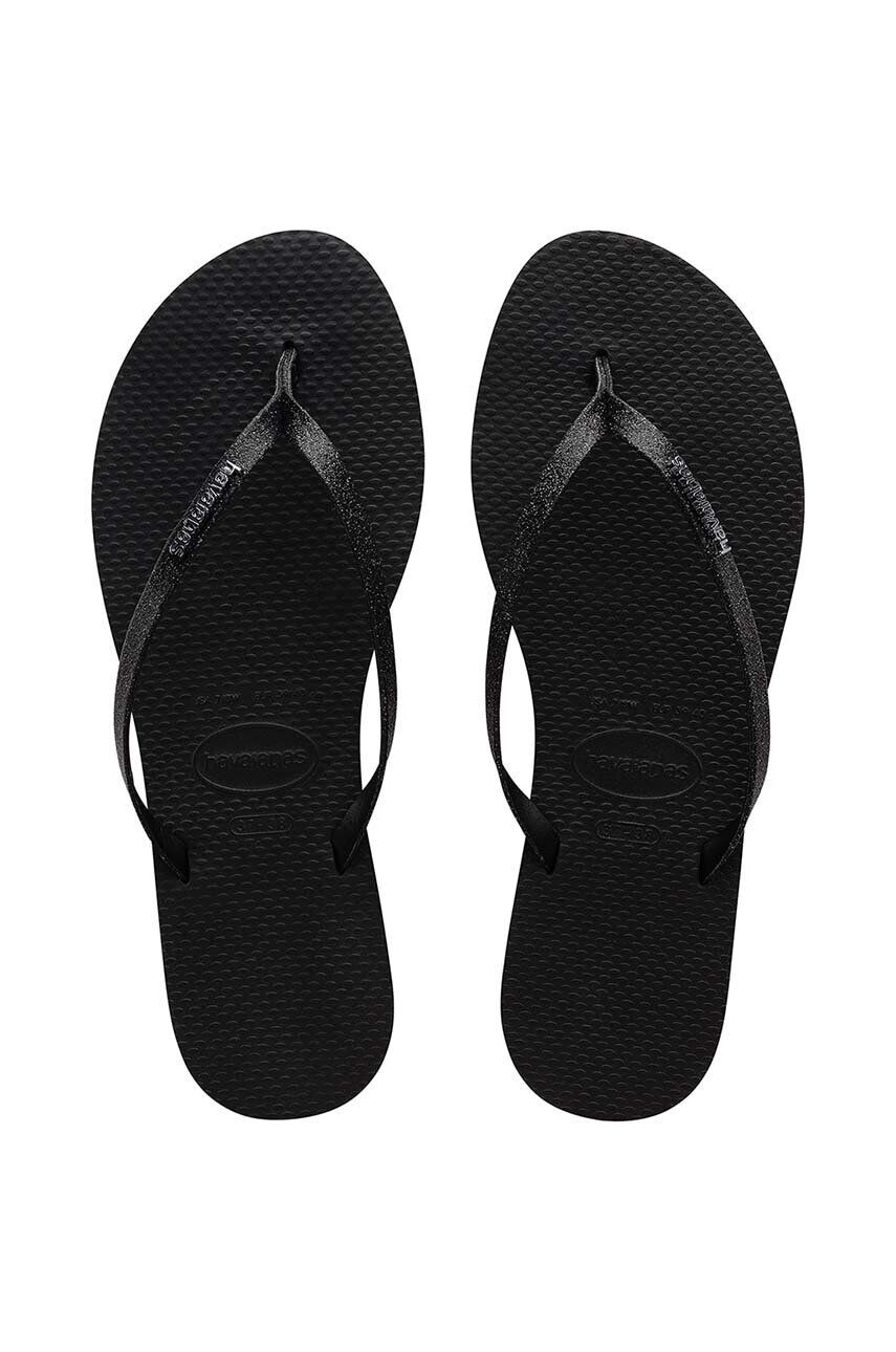 Havaianas slapi YOU GLITTER femei culoarea negru cu toc plat 4148041.0090 - Pled.ro