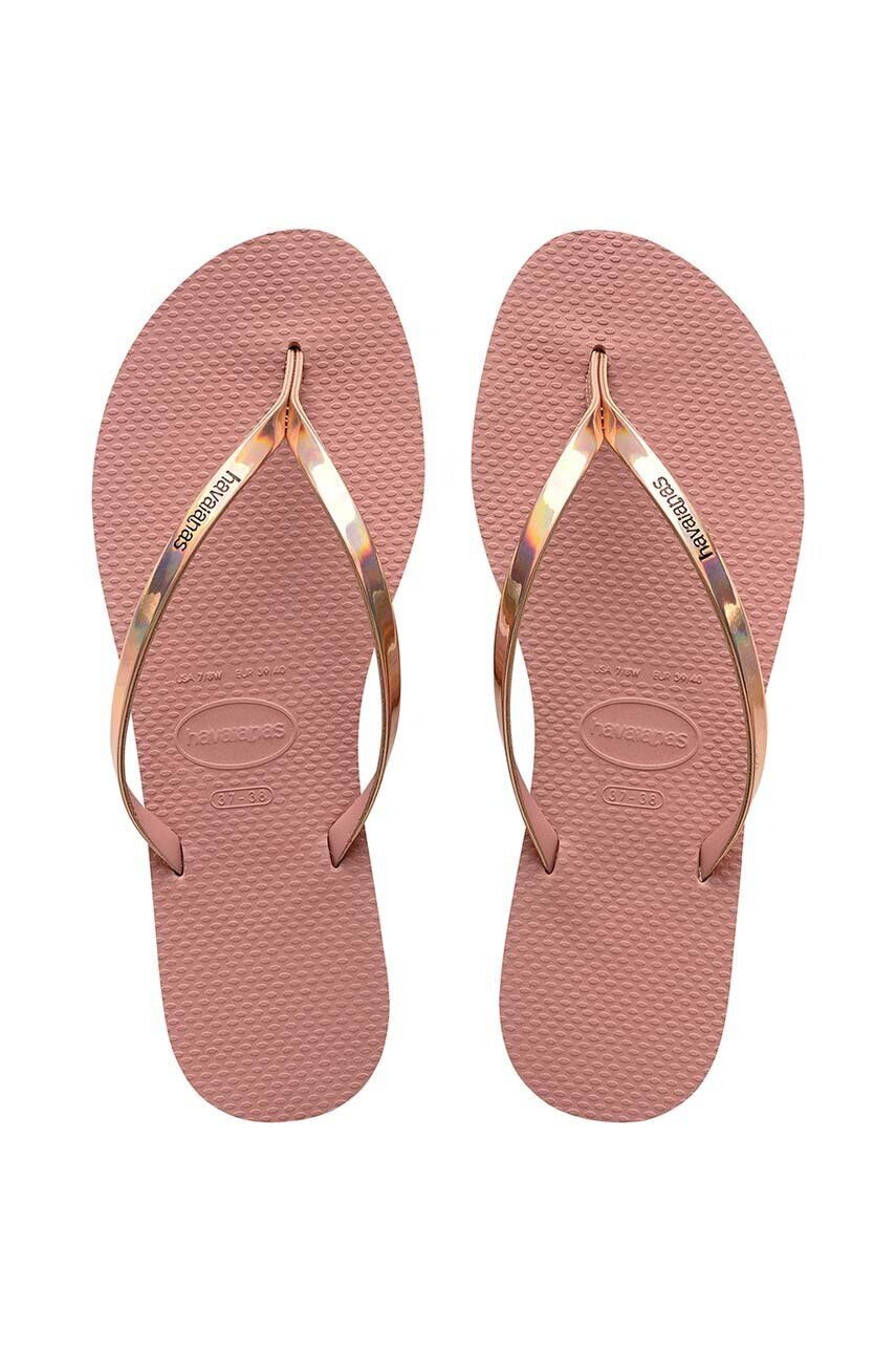 Havaianas slapi YOU METALLIC femei culoarea roz cu toc plat 4135102.3544 - Pled.ro