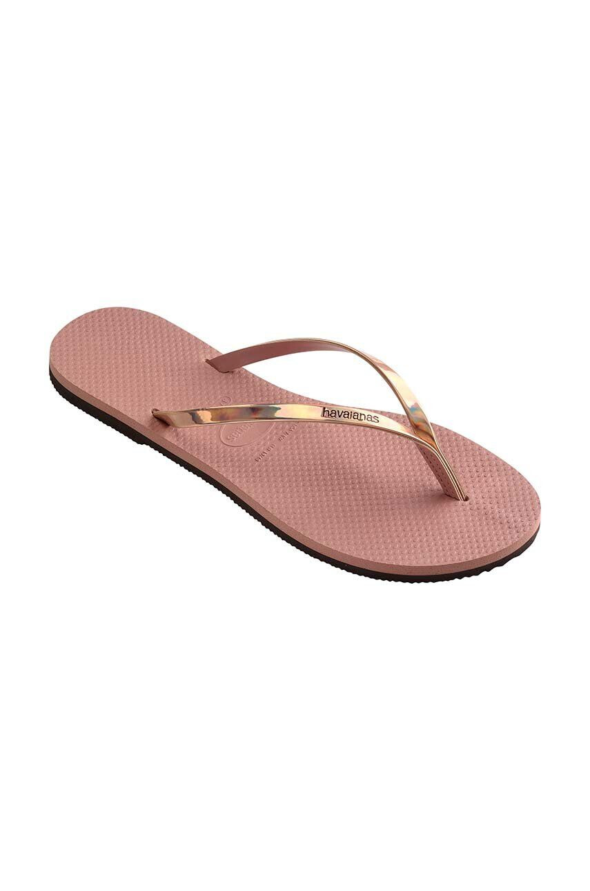 Havaianas slapi YOU METALLIC femei culoarea roz cu toc plat 4135102.3544 - Pled.ro