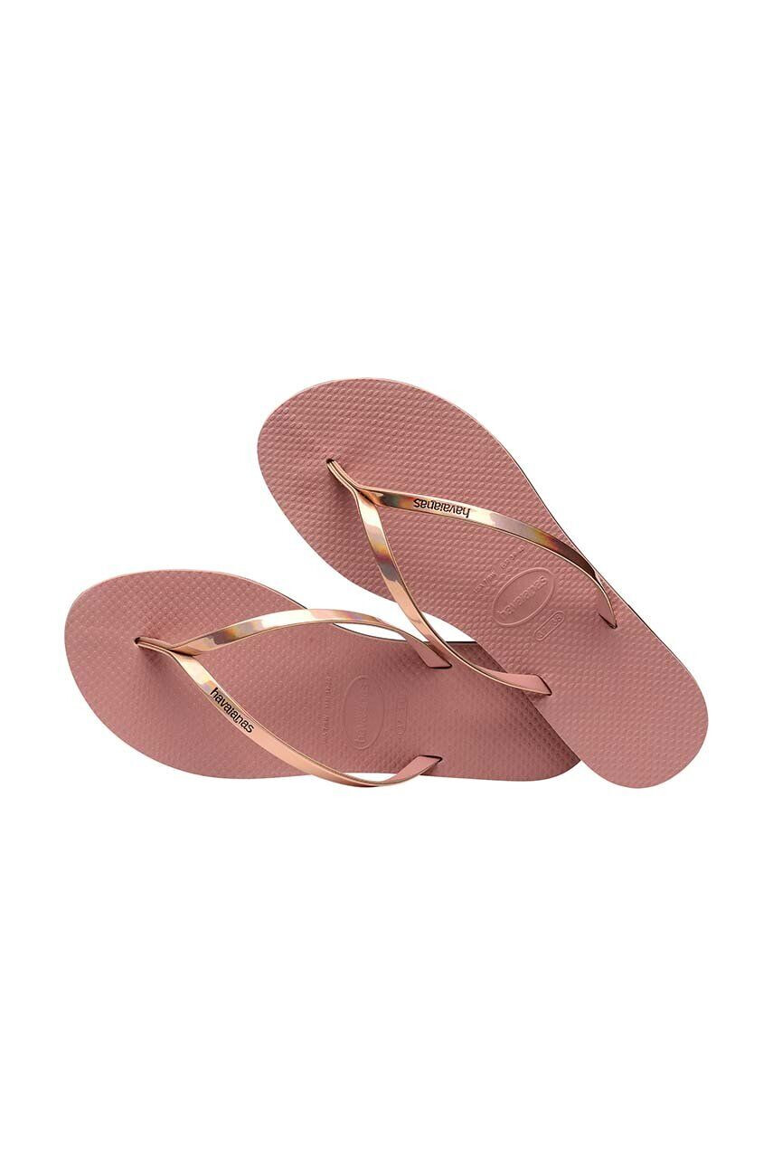 Havaianas slapi YOU METALLIC femei culoarea roz cu toc plat 4135102.3544 - Pled.ro