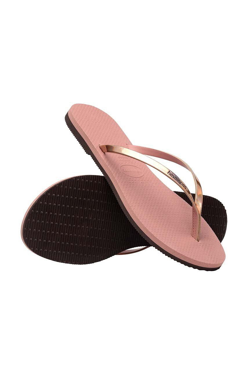 Havaianas slapi YOU METALLIC femei culoarea roz cu toc plat 4135102.3544 - Pled.ro