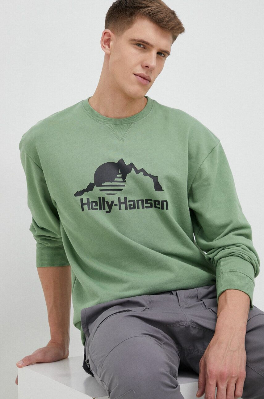 Helly Hansen bluza barbati culoarea verde cu imprimeu - Pled.ro