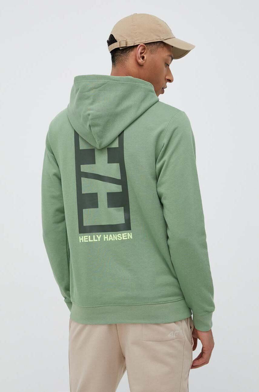 Helly Hansen bluză barbati culoarea verde cu glugă cu imprimeu 53924-699 - Pled.ro