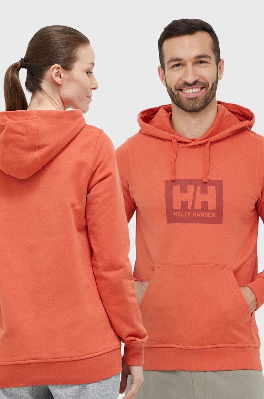 Helly Hansen hanorac de bumbac culoarea portocaliu cu glugă cu imprimeu 53289-597 - Pled.ro