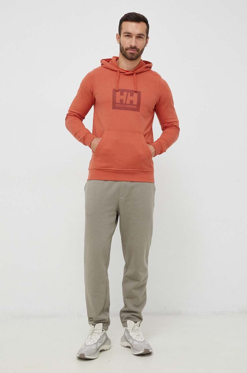 Helly Hansen hanorac de bumbac culoarea portocaliu cu glugă cu imprimeu 53289-597 - Pled.ro