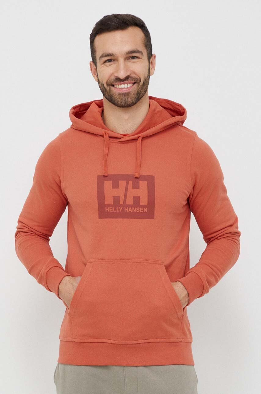 Helly Hansen hanorac de bumbac culoarea portocaliu cu glugă cu imprimeu 53289-597 - Pled.ro