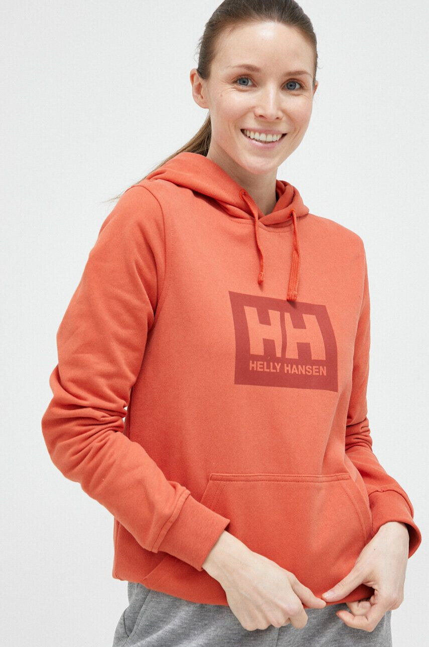 Helly Hansen hanorac de bumbac culoarea portocaliu cu glugă cu imprimeu 53289-597 - Pled.ro