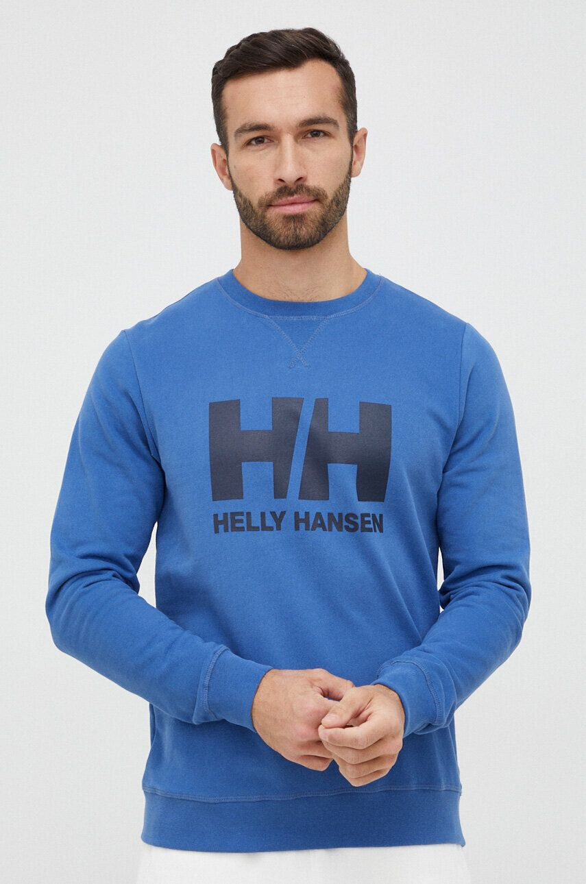 Helly Hansen hanorac de bumbac HH LOGO HOODIE bărbați culoarea bleumarin cu glugă cu imprimeu 33977 - Pled.ro