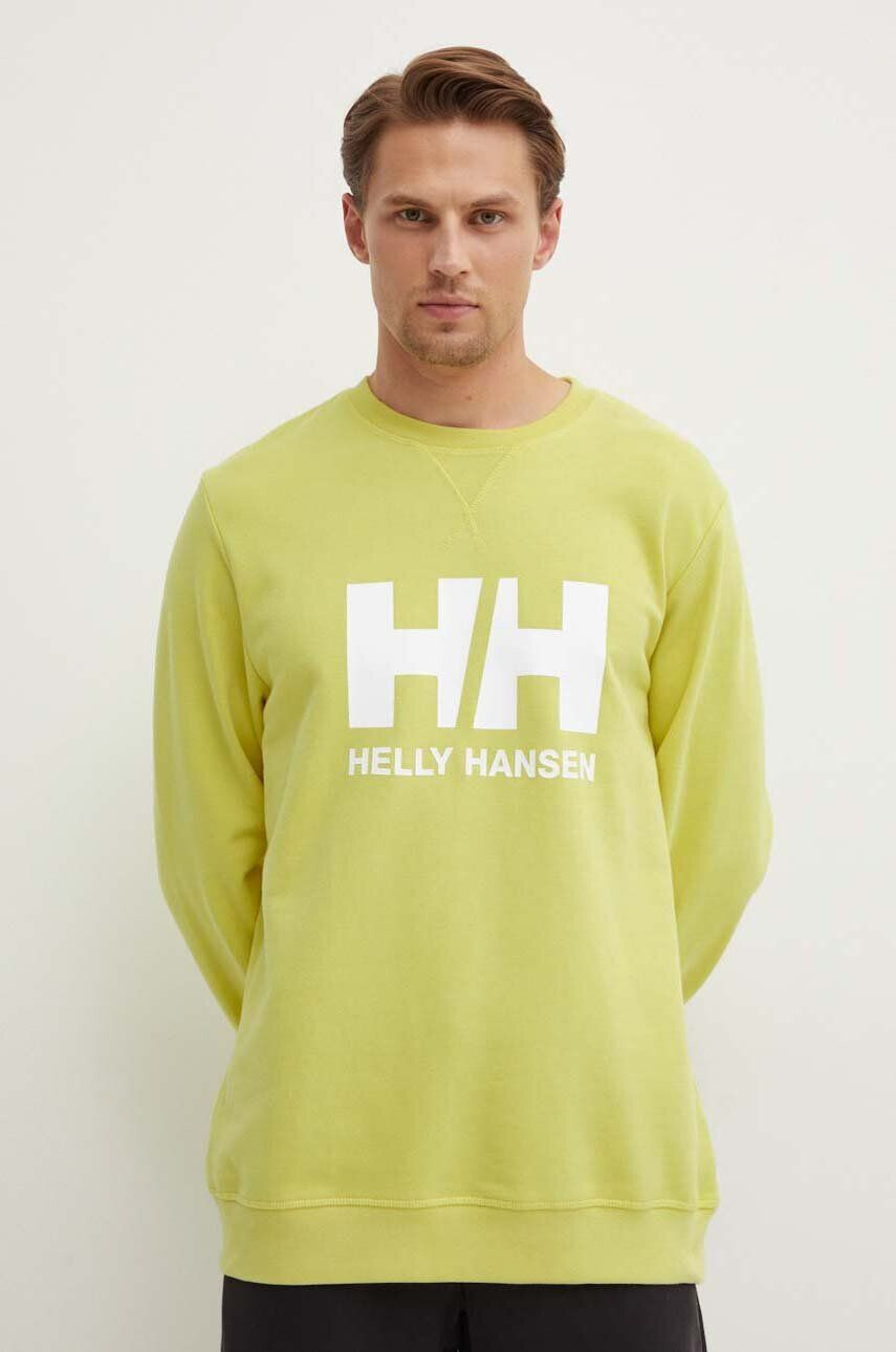 Helly Hansen hanorac de bumbac HH LOGO HOODIE bărbați culoarea bleumarin cu glugă cu imprimeu 33977 - Pled.ro