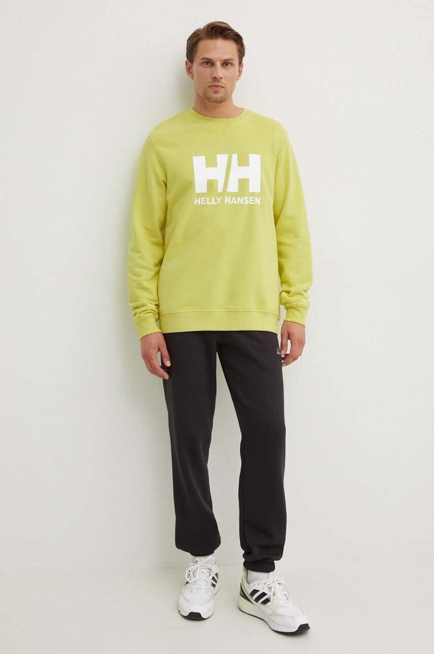 Helly Hansen hanorac de bumbac HH LOGO HOODIE bărbați culoarea bleumarin cu glugă cu imprimeu 33977 - Pled.ro