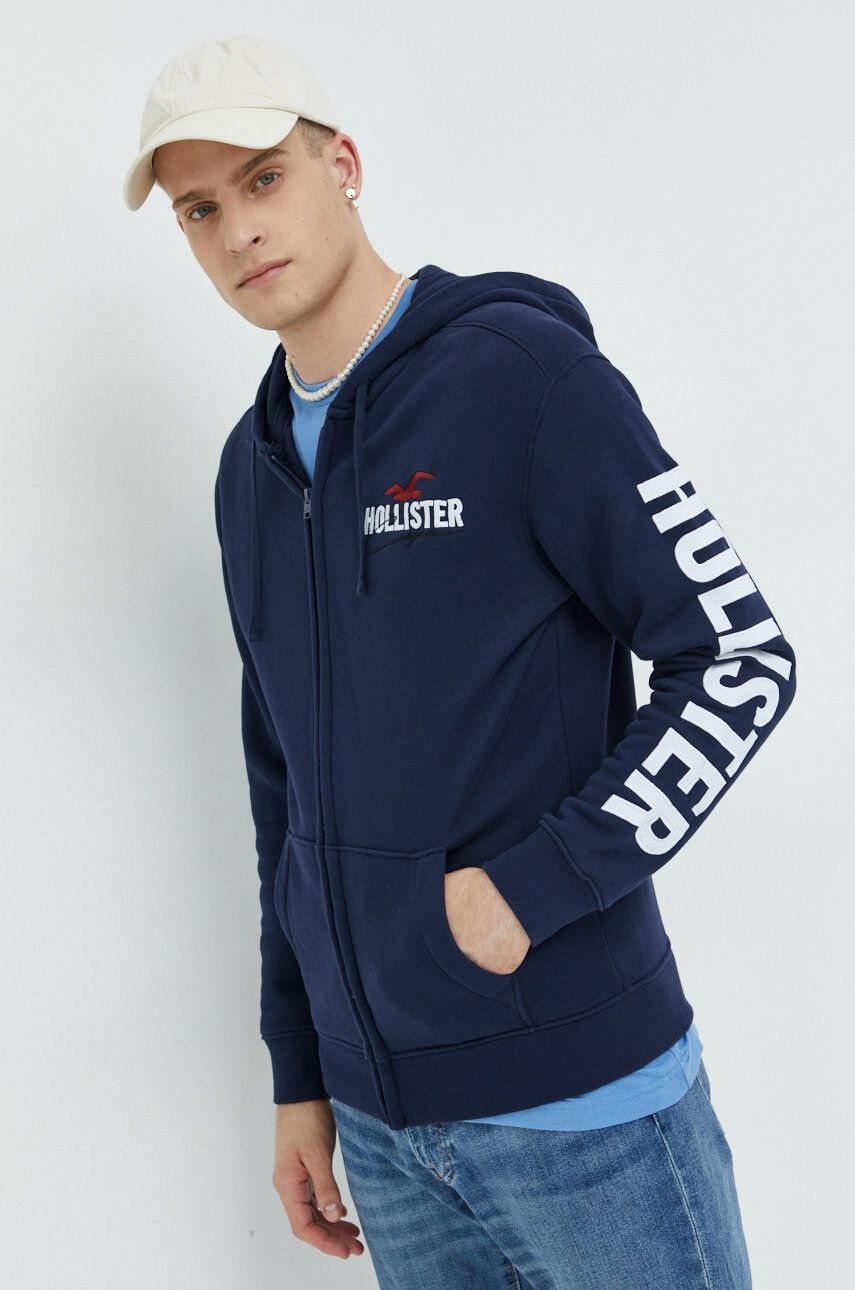 Hollister Co. bluza barbati culoarea albastru marin cu imprimeu - Pled.ro