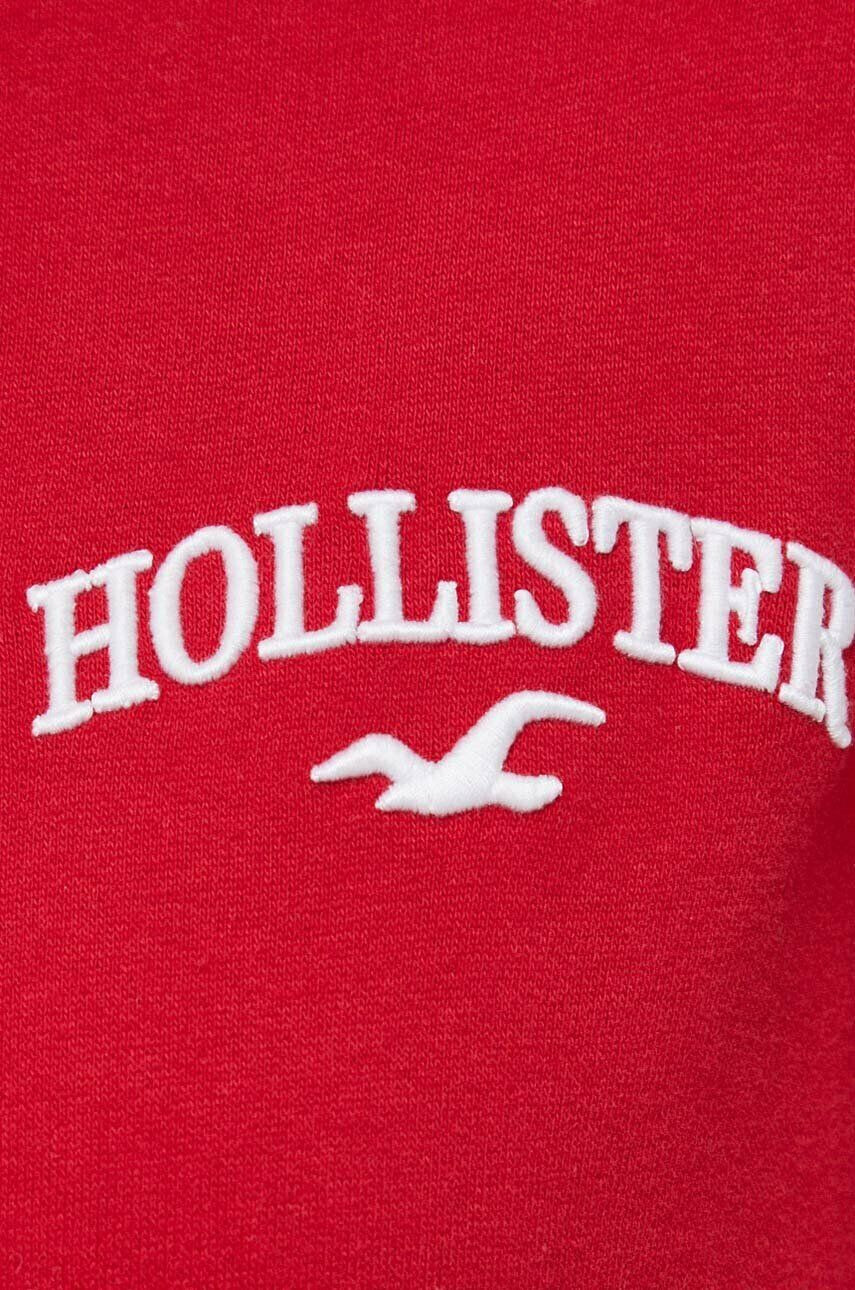 Hollister Co. bluza femei culoarea rosu cu glugă cu imprimeu - Pled.ro