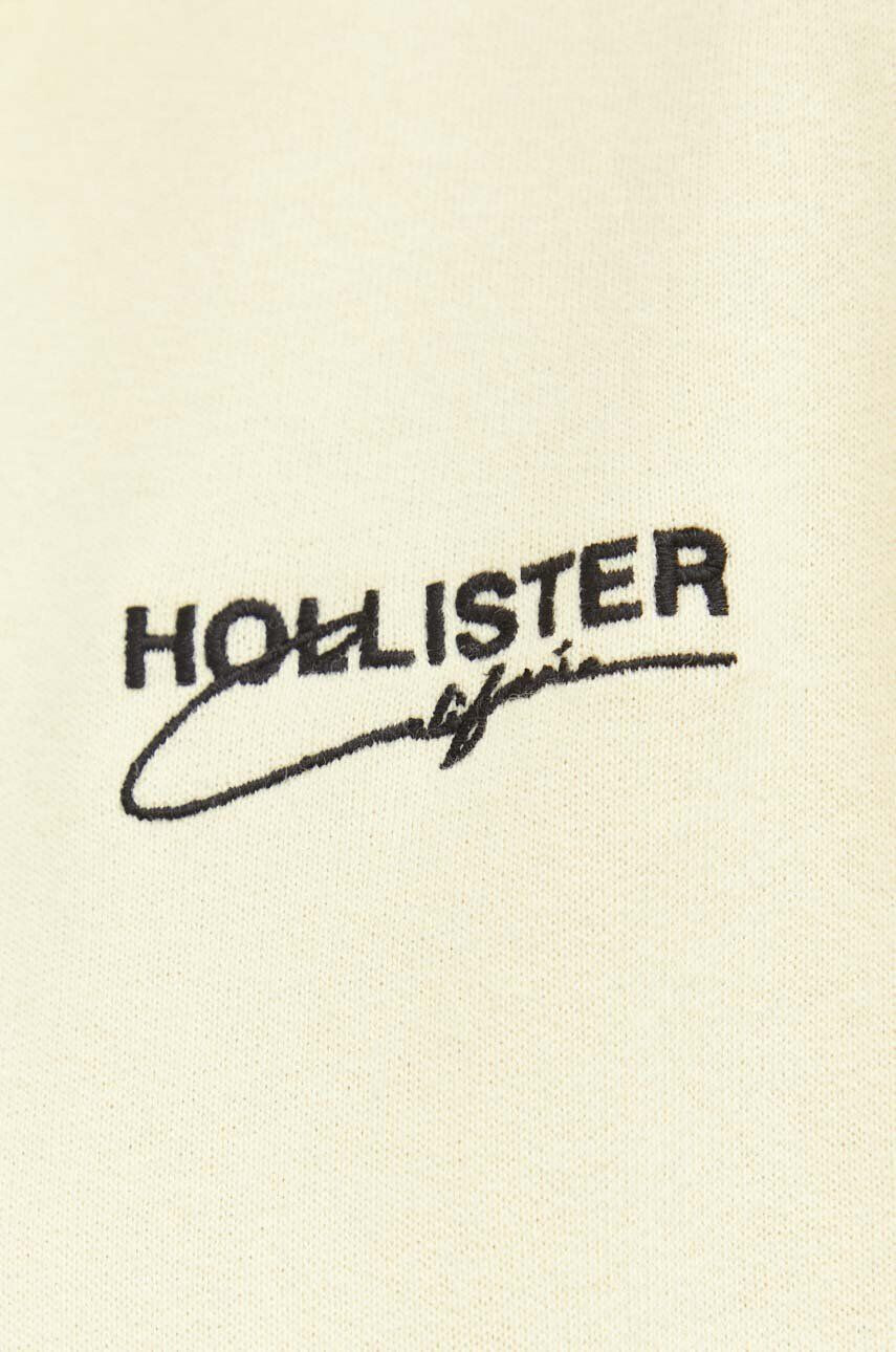 Hollister Co. bluza barbati culoarea galben cu glugă cu imprimeu - Pled.ro