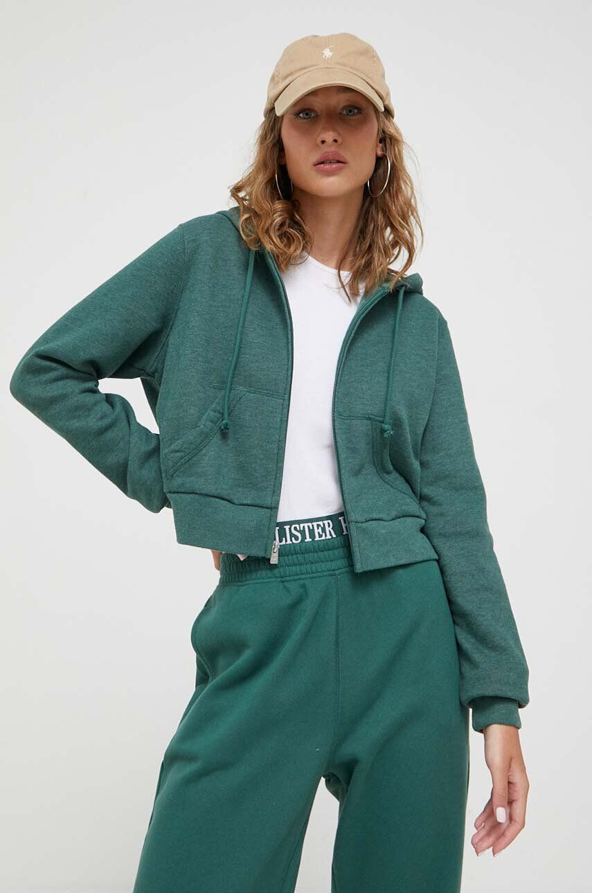 Hollister Co. bluza femei culoarea verde cu glugă melanj - Pled.ro