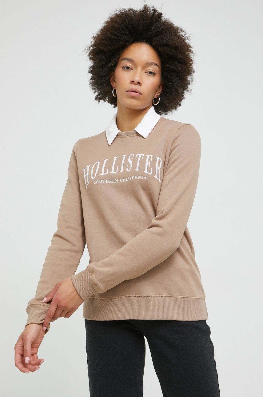 Hollister Co. bluza femei culoarea bej cu imprimeu - Pled.ro