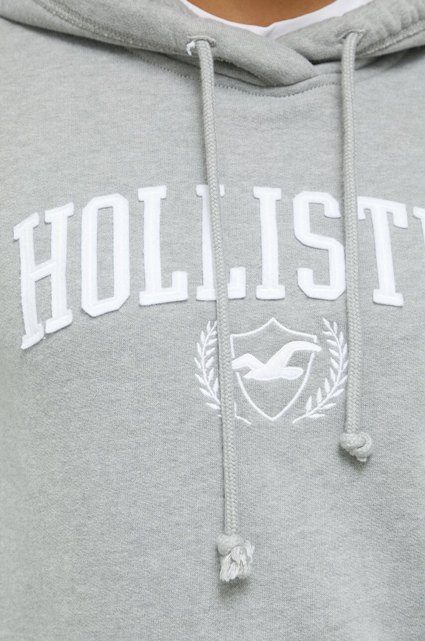 Hollister Co. bluza femei culoarea gri cu glugă cu imprimeu - Pled.ro