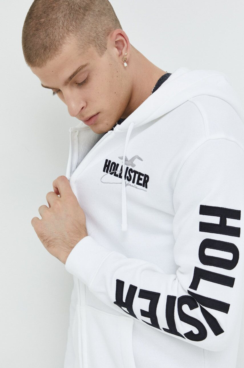 Hollister Co. bluza barbati culoarea alb cu imprimeu - Pled.ro