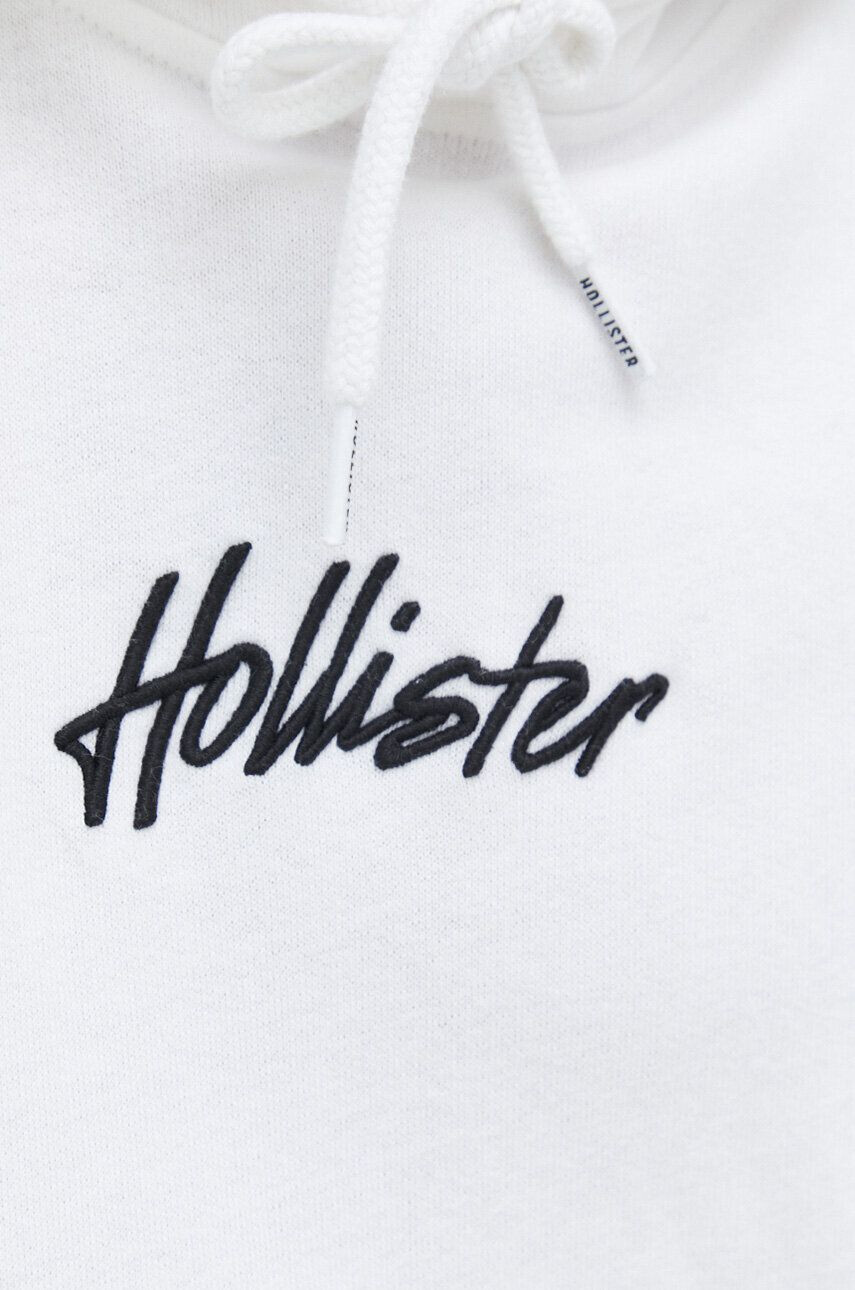 Hollister Co. bluza barbati culoarea alb cu glugă cu imprimeu - Pled.ro