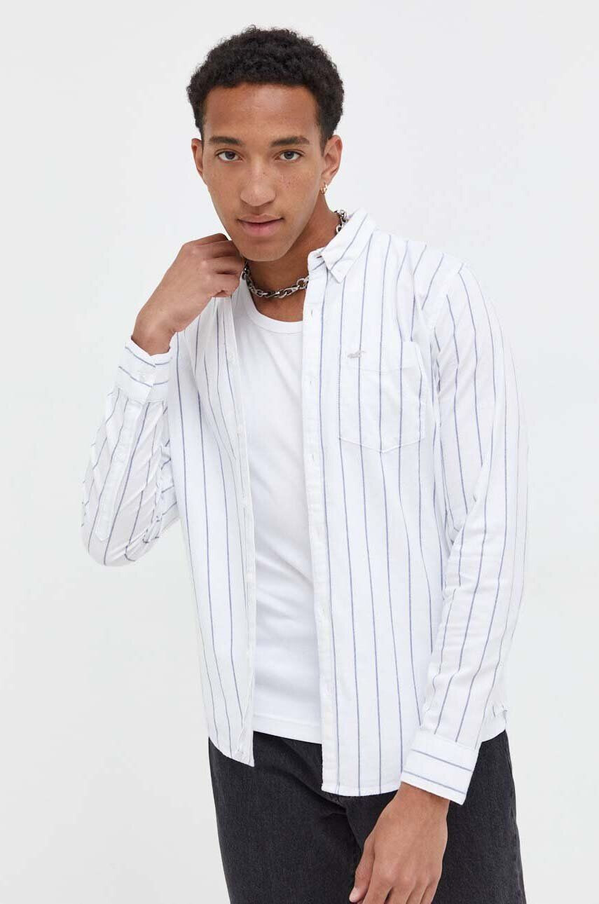 Hollister Co. camasa barbati culoarea alb cu guler button-down regular - Pled.ro