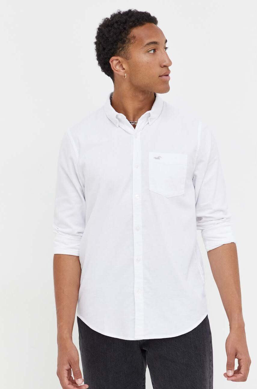 Hollister Co. camasa barbati culoarea alb cu guler button-down regular - Pled.ro