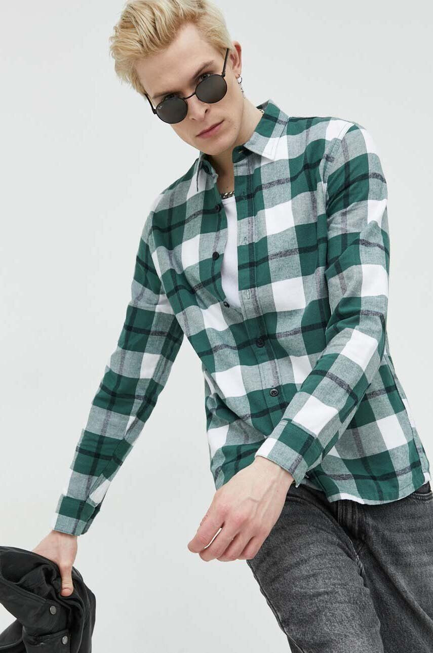 Hollister Co. camasa din bumbac barbati culoarea verde cu guler clasic regular - Pled.ro