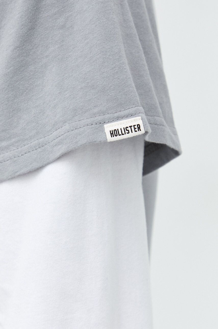 Hollister Co. longsleeve din bumbac culoarea gri cu imprimeu - Pled.ro