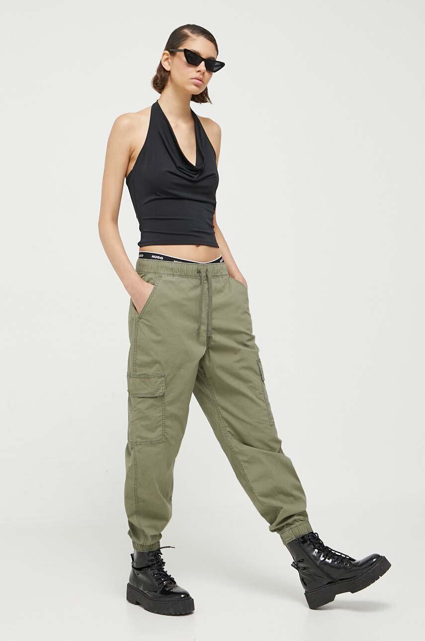 Hollister Co. pantaloni femei culoarea verde fason cargo high waist - Pled.ro