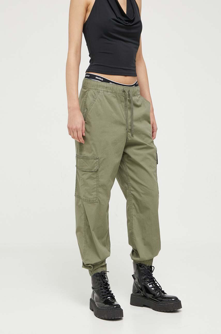 Hollister Co. pantaloni femei culoarea verde fason cargo high waist - Pled.ro