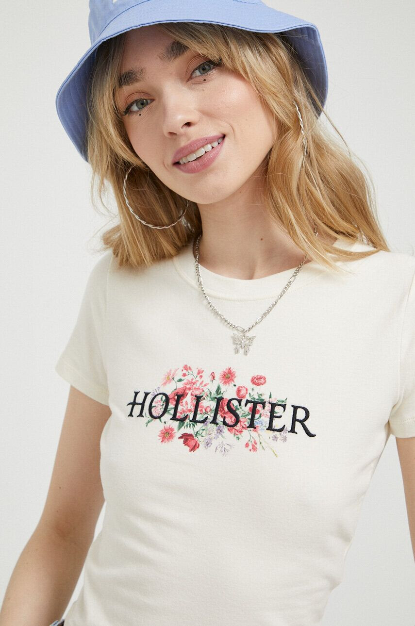 Hollister Co. tricou femei culoarea bej - Pled.ro