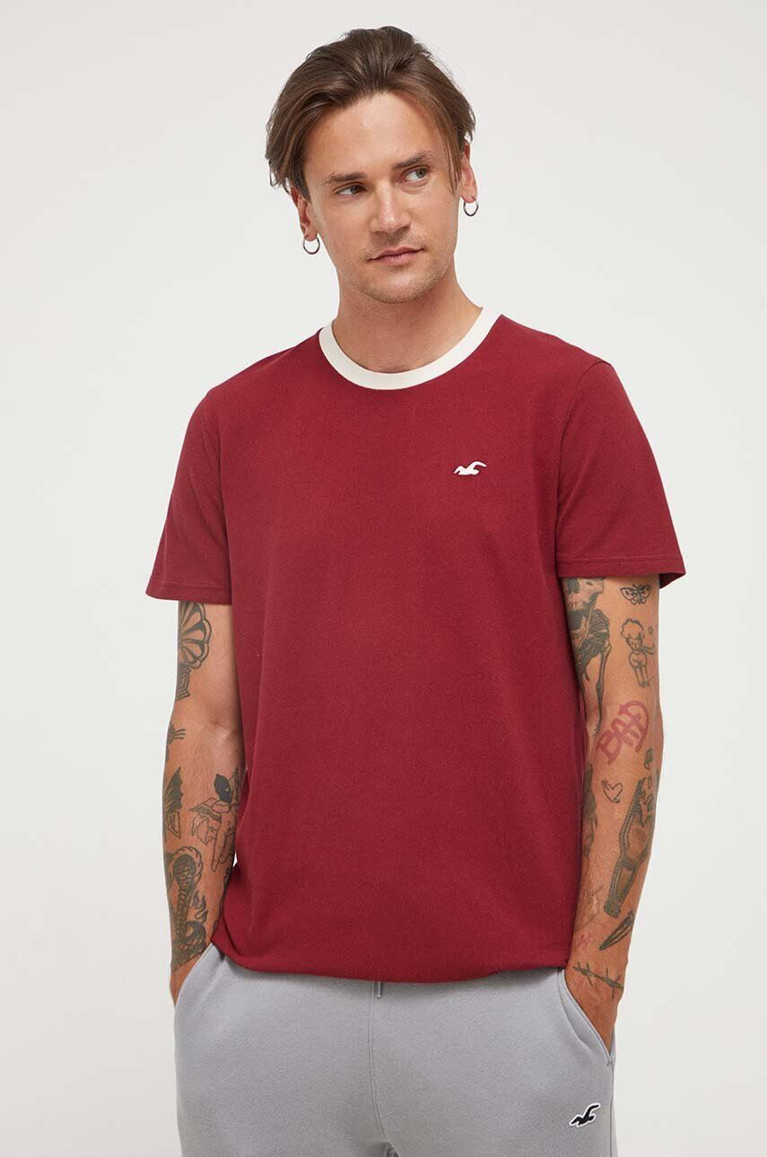 Hollister Co. tricou barbati culoarea bordo neted - Pled.ro