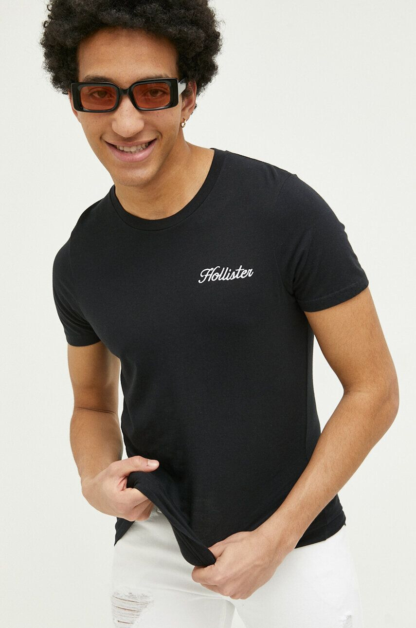 Hollister Co. tricou din bumbac culoarea negru cu imprimeu - Pled.ro