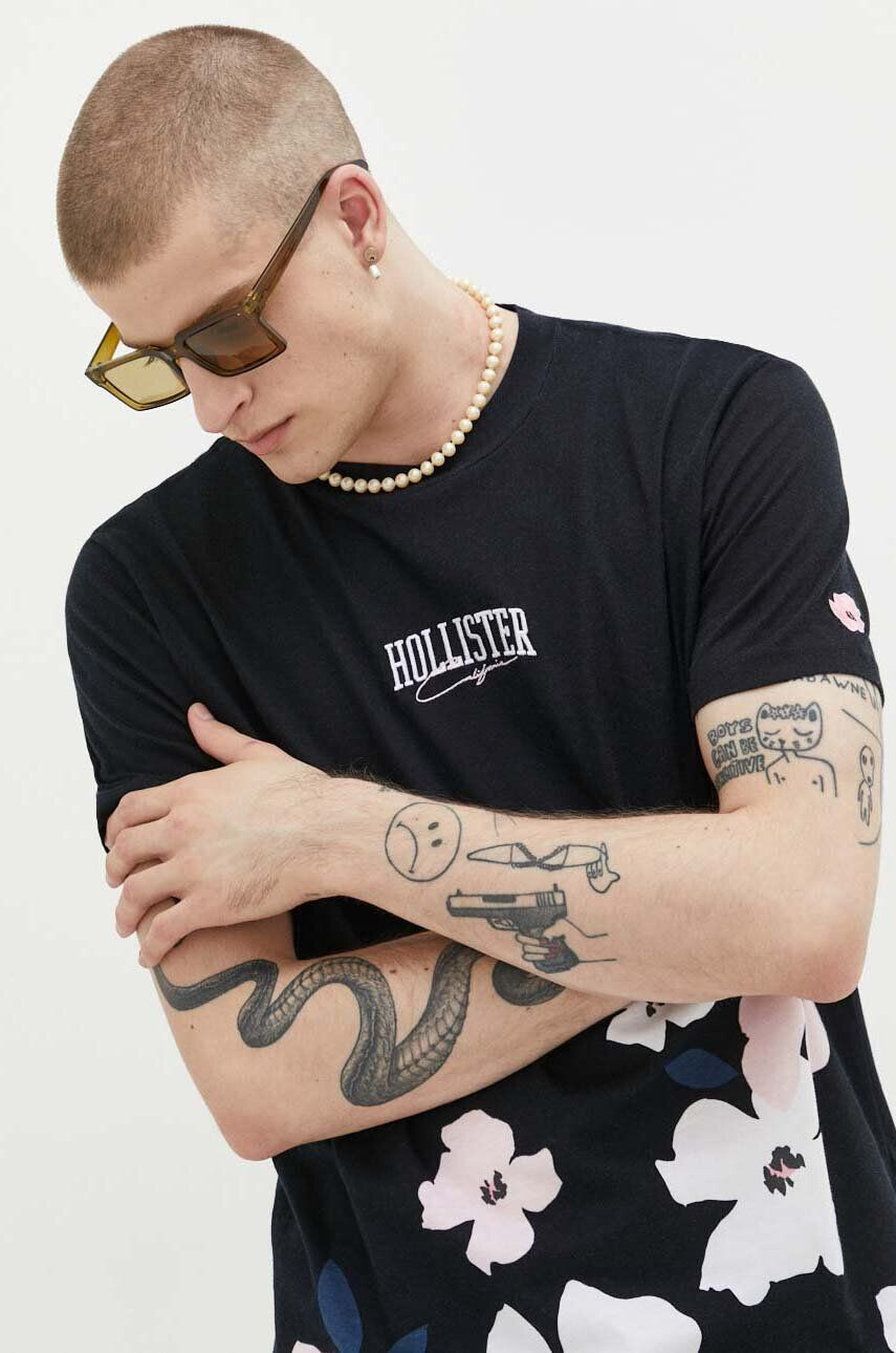 Hollister Co. tricou din bumbac culoarea negru cu imprimeu - Pled.ro