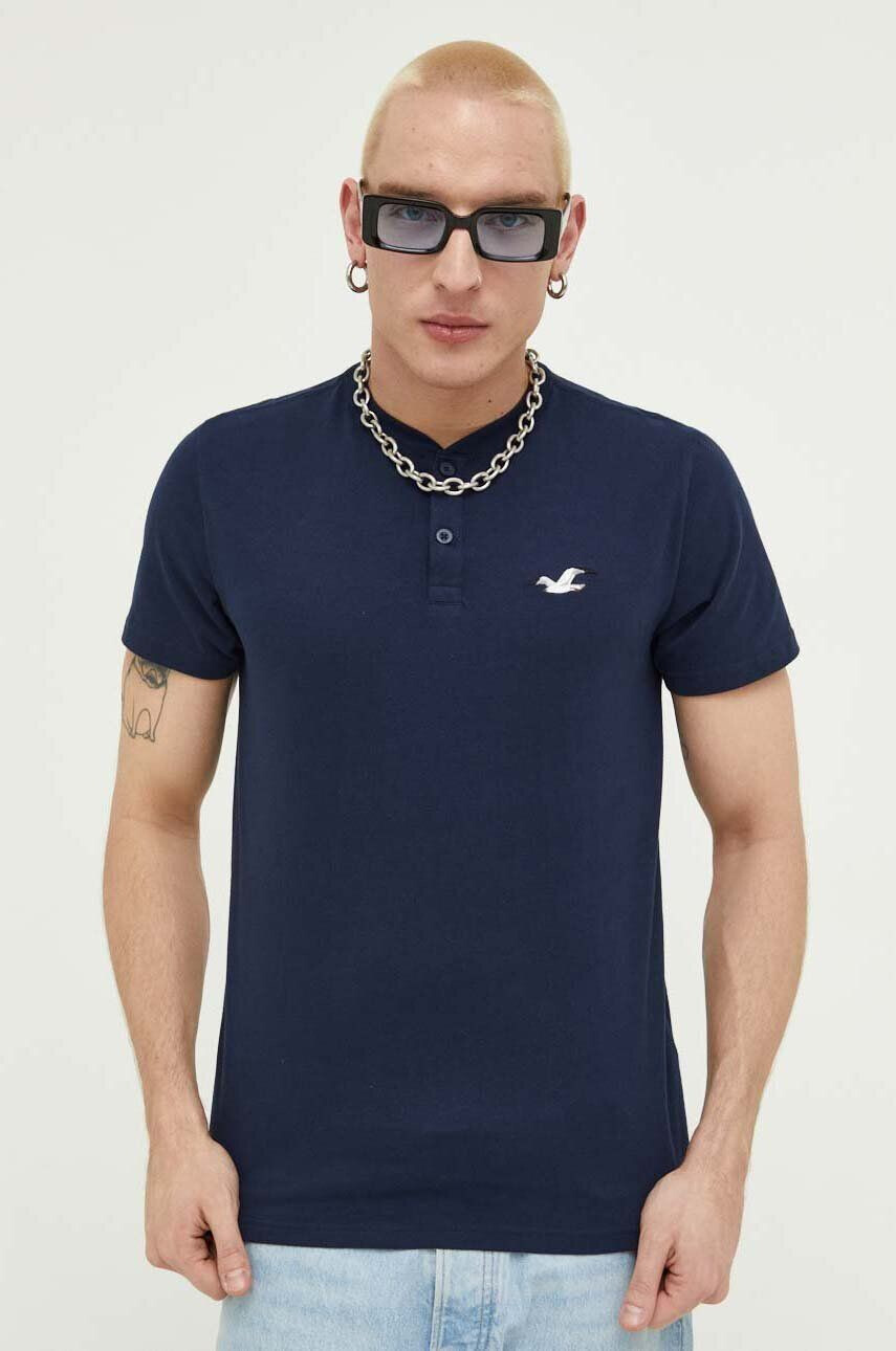 Hollister Co. tricou din bumbac culoarea albastru marin cu imprimeu - Pled.ro