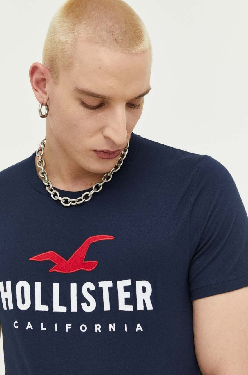 Hollister Co. tricou din bumbac culoarea albastru marin cu imprimeu - Pled.ro