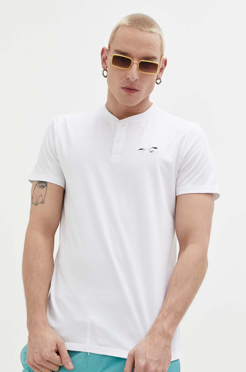 Hollister Co. tricou din bumbac culoarea bej cu imprimeu - Pled.ro