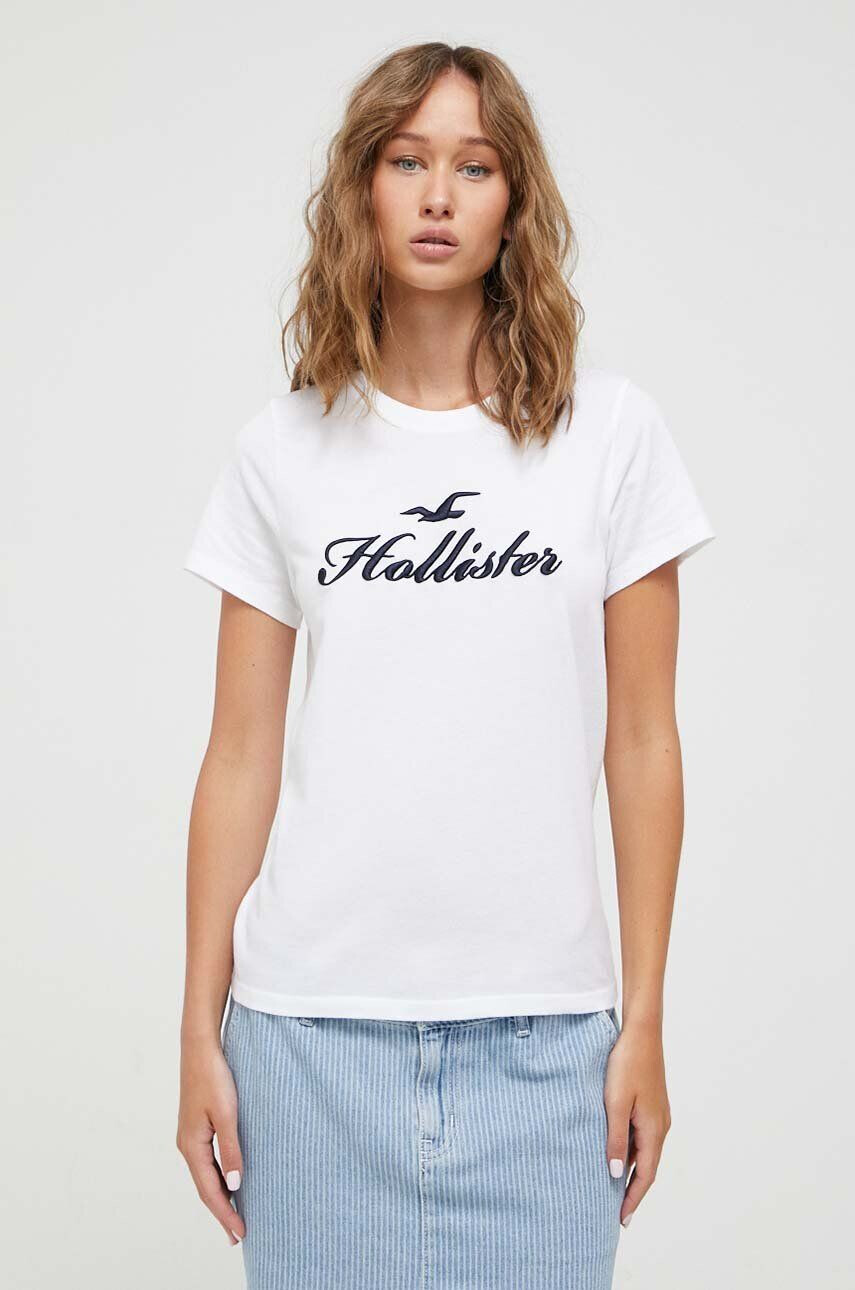 Hollister Co. tricou din bumbac culoarea alb - Pled.ro