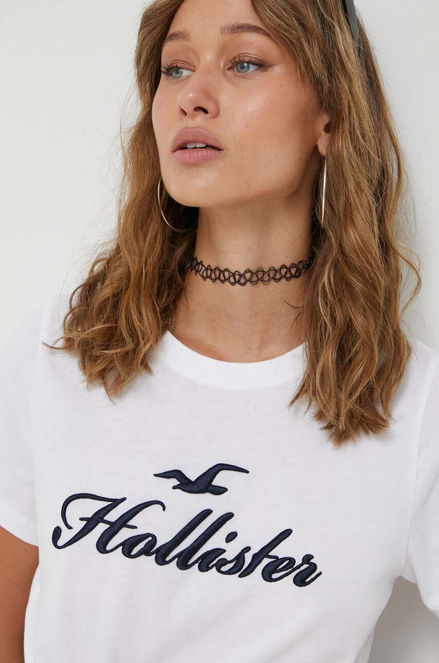 Hollister Co. tricou din bumbac culoarea alb - Pled.ro