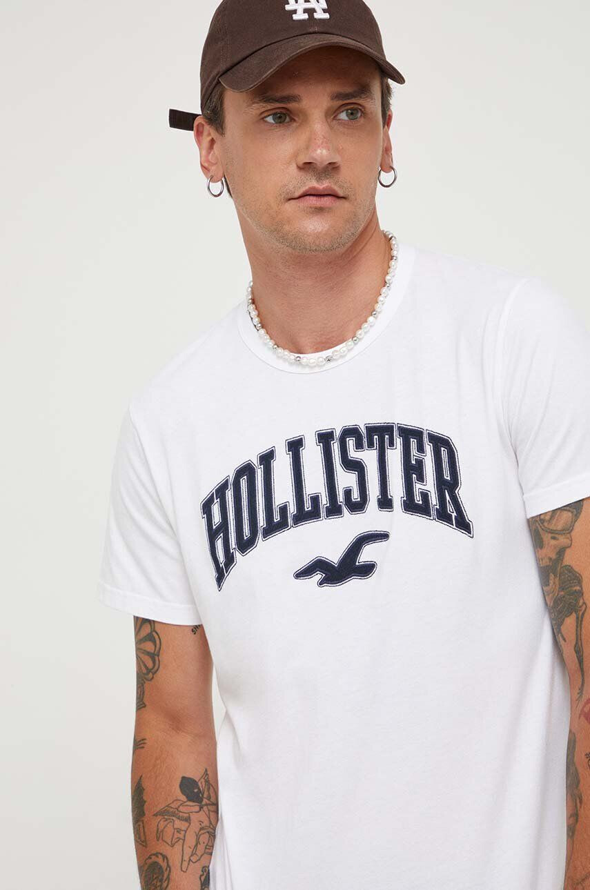 Hollister Co. tricou din bumbac culoarea alb cu imprimeu - Pled.ro