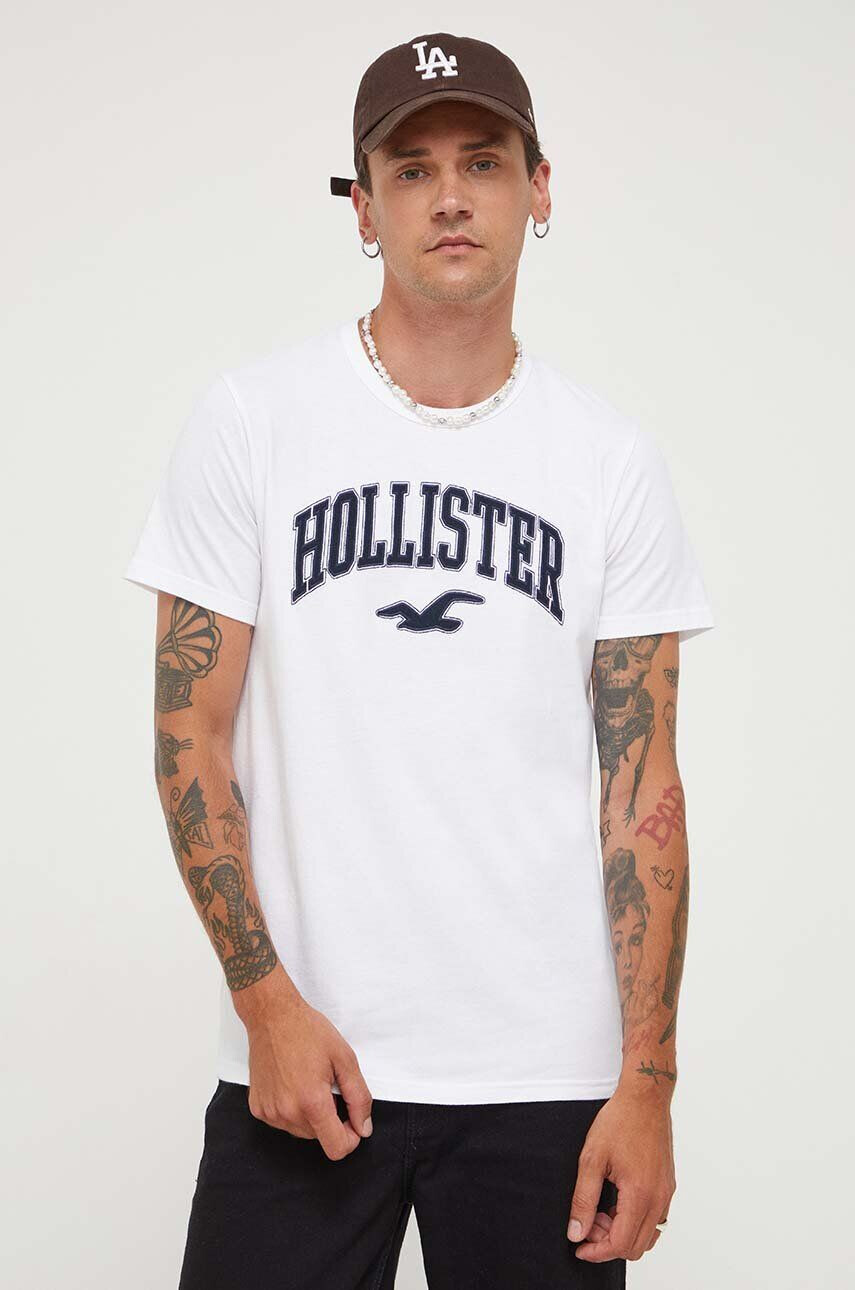 Hollister Co. tricou din bumbac culoarea alb cu imprimeu - Pled.ro