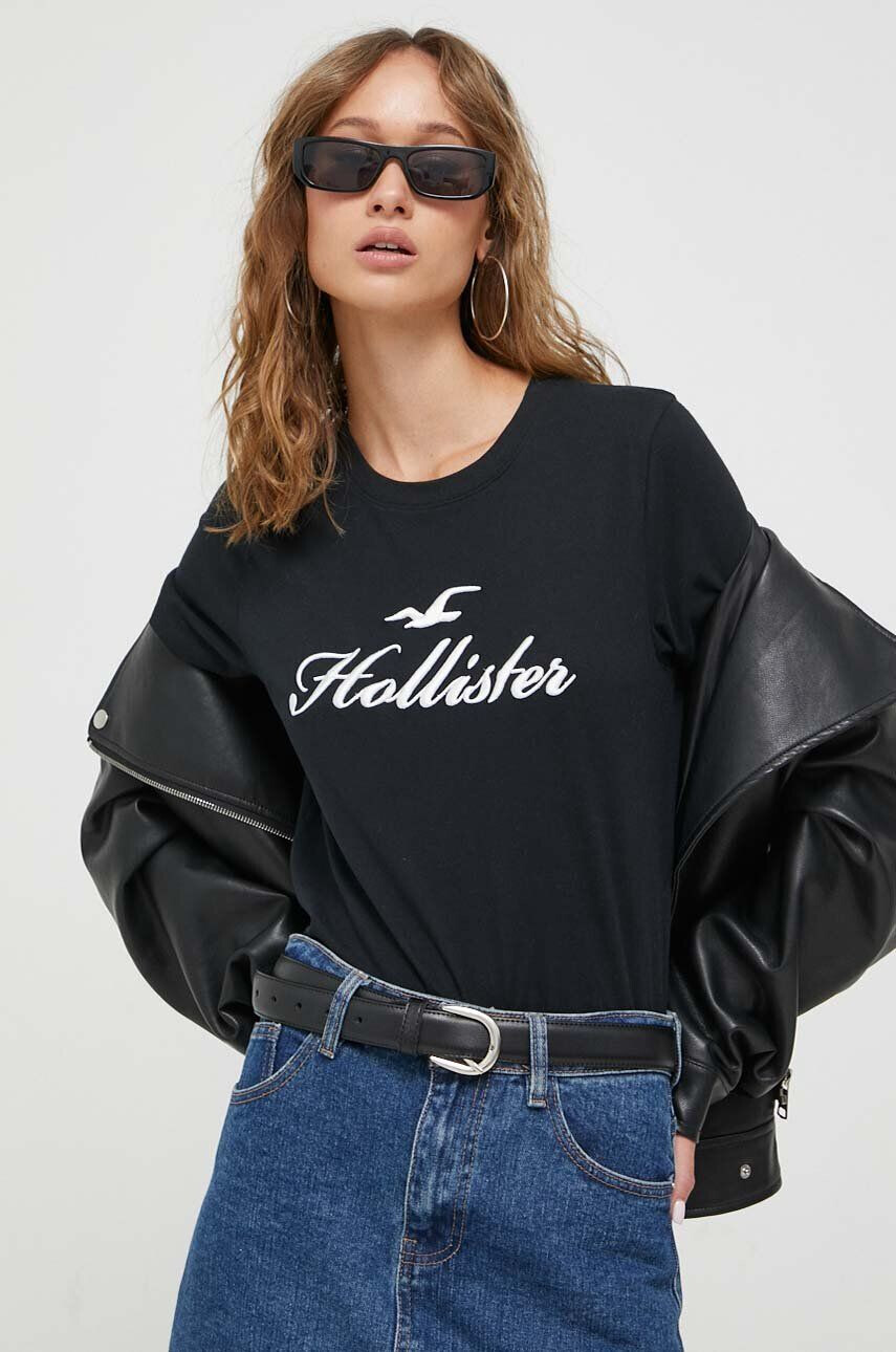 Hollister Co. tricou din bumbac culoarea negru - Pled.ro