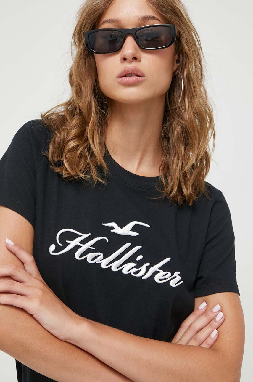 Hollister Co. tricou din bumbac culoarea negru - Pled.ro