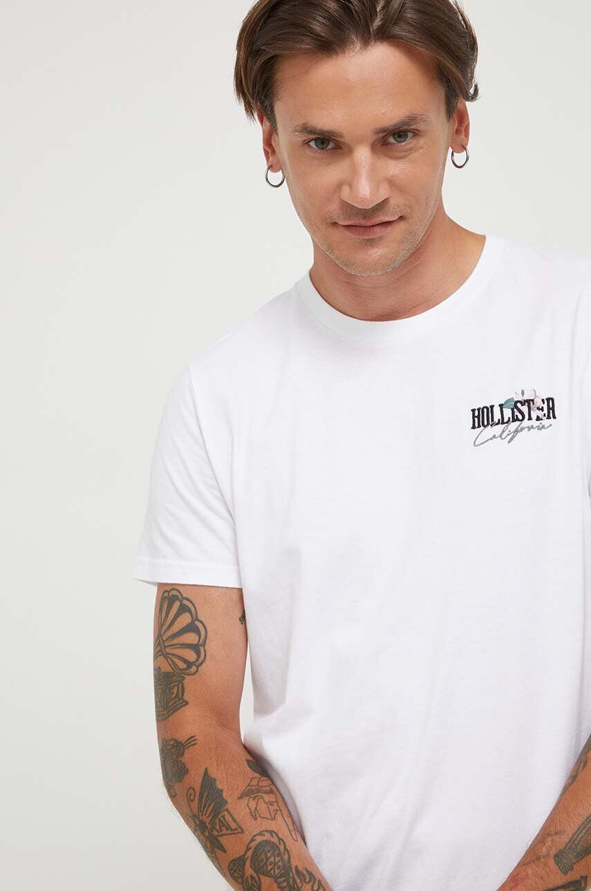 Hollister Co. tricou din bumbac culoarea alb cu imprimeu - Pled.ro