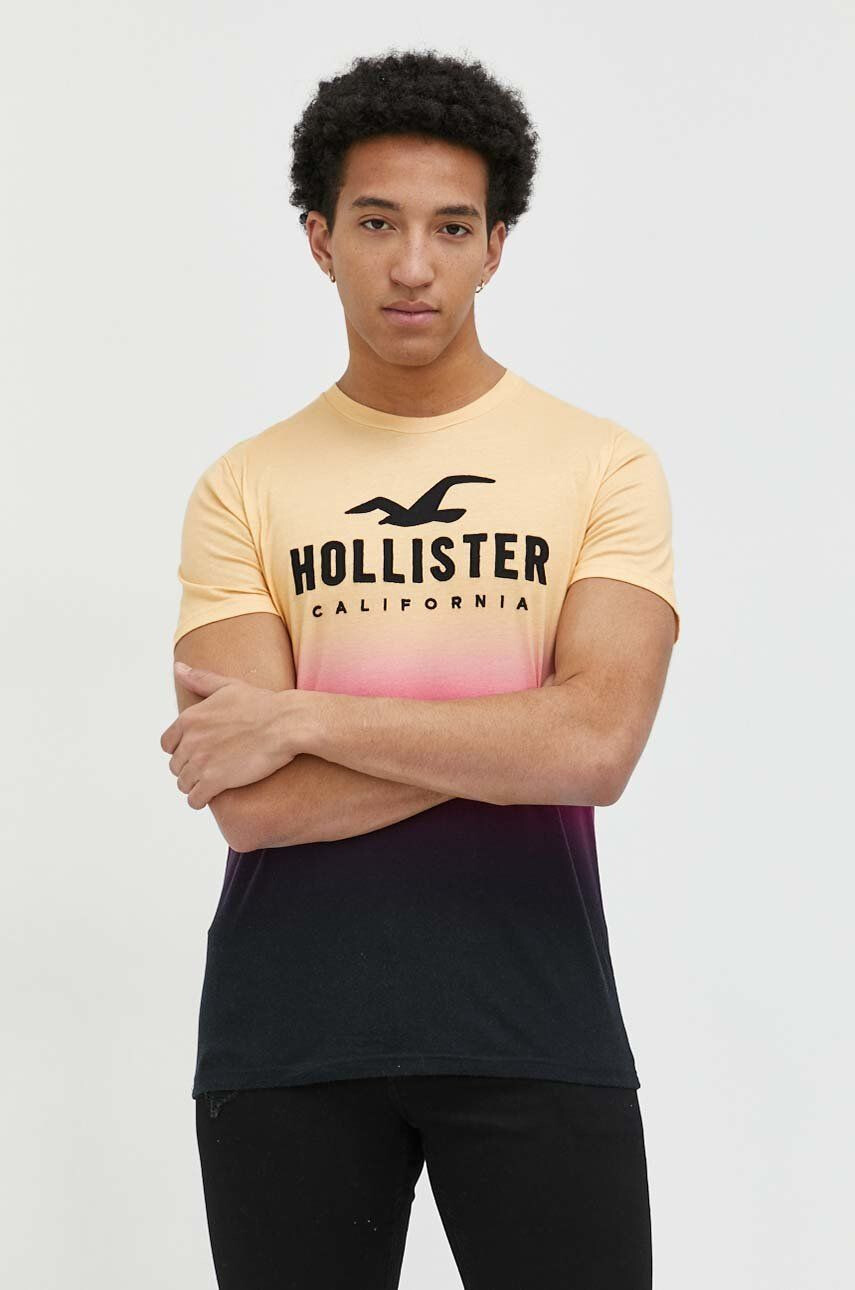 Hollister Co. tricou din bumbac culoarea galben modelator - Pled.ro